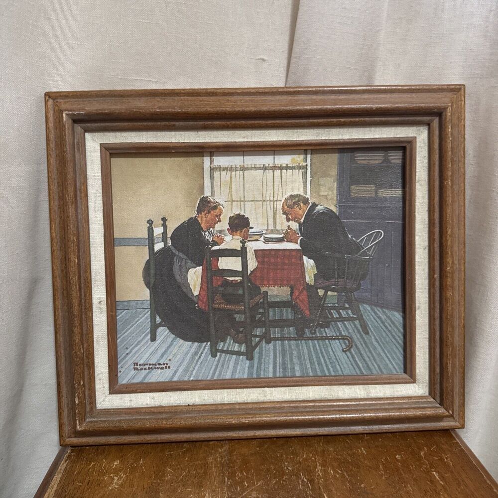 VINTAGE NORMAN ROCKWELL "FAMILY GRACE" Canvas Reproduction